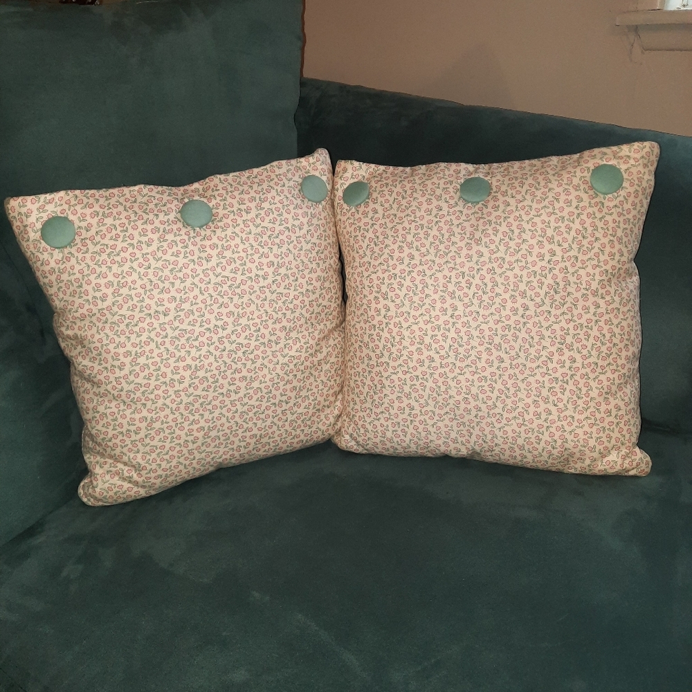 Pair of Pink Floral & Button Pillows